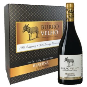 VINHO BURRO VELHO 70% ARAGONEZ+30% TOURIGA NACIONAL RESERVA SIGNATURE 2018 TINTO C/CAIXA 3X0,75L